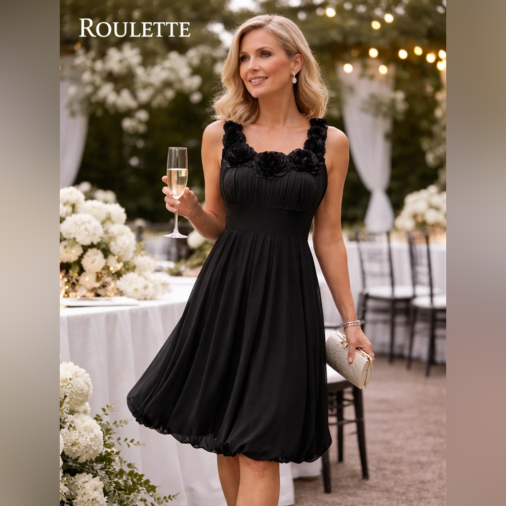 NWT Roulette Rosette Neckline Cocktail Dress Bubble-Hem Empire Waist,Size L
